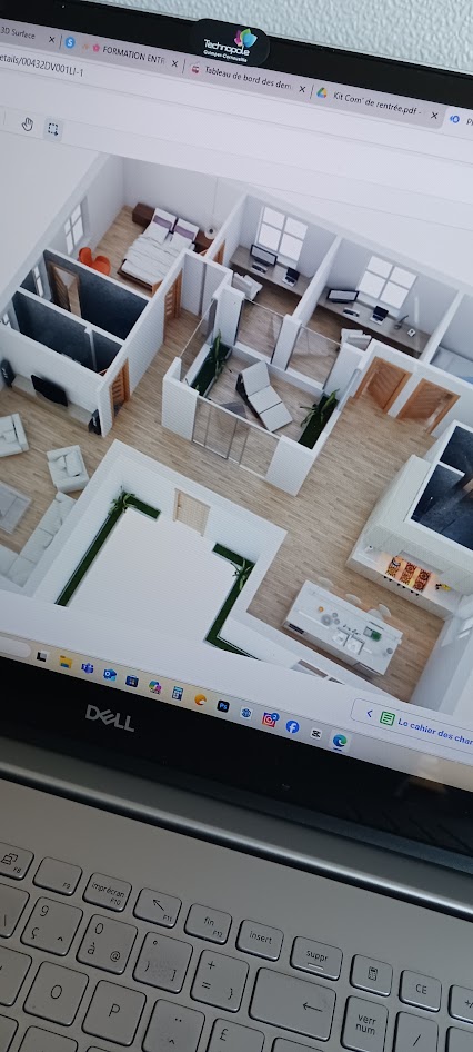 Plan 3D d'un interieur de maison bretonne repense