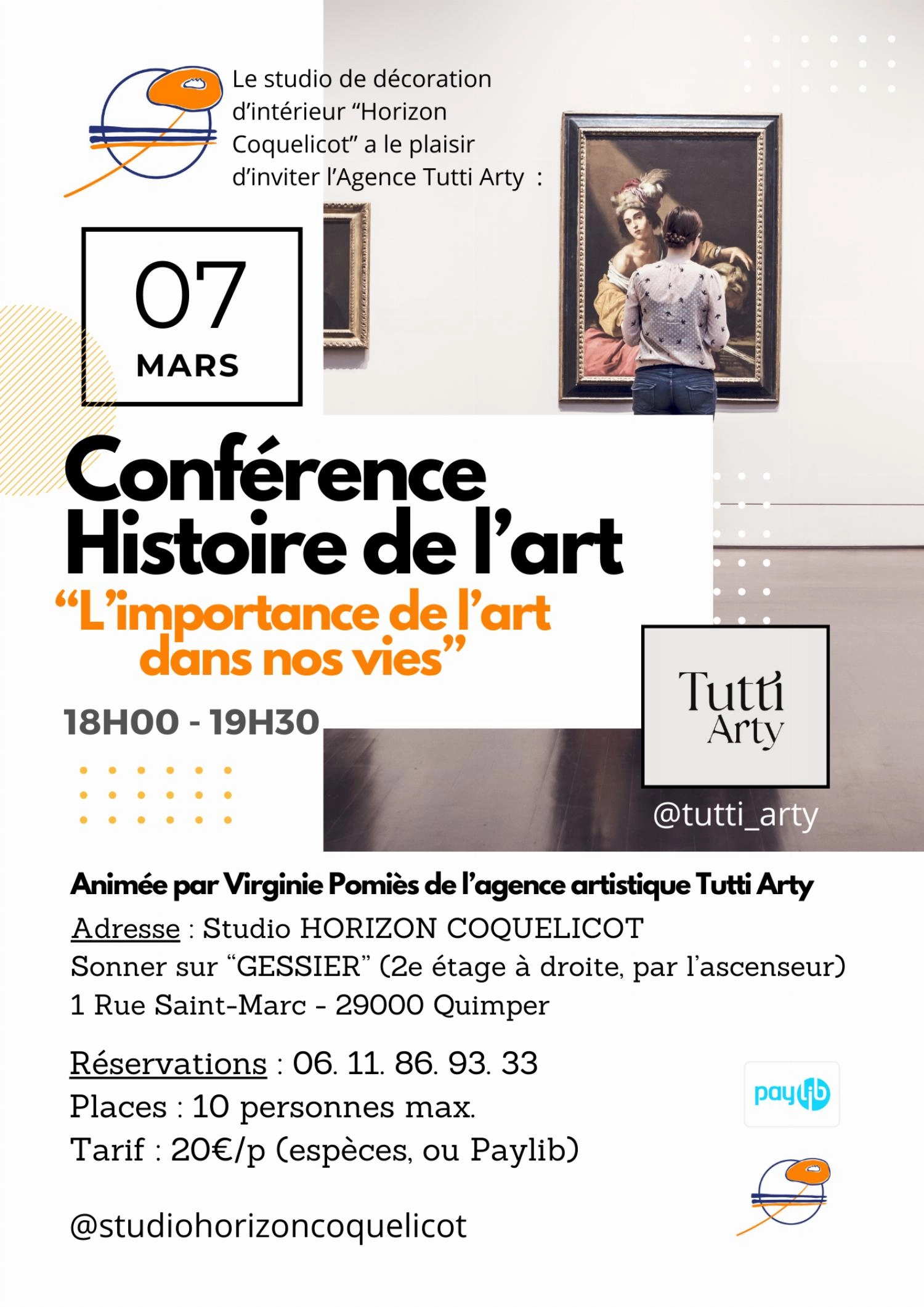 Conférence 7 MARS 18H / Quimper / L'importance de l'Art dans nos vies